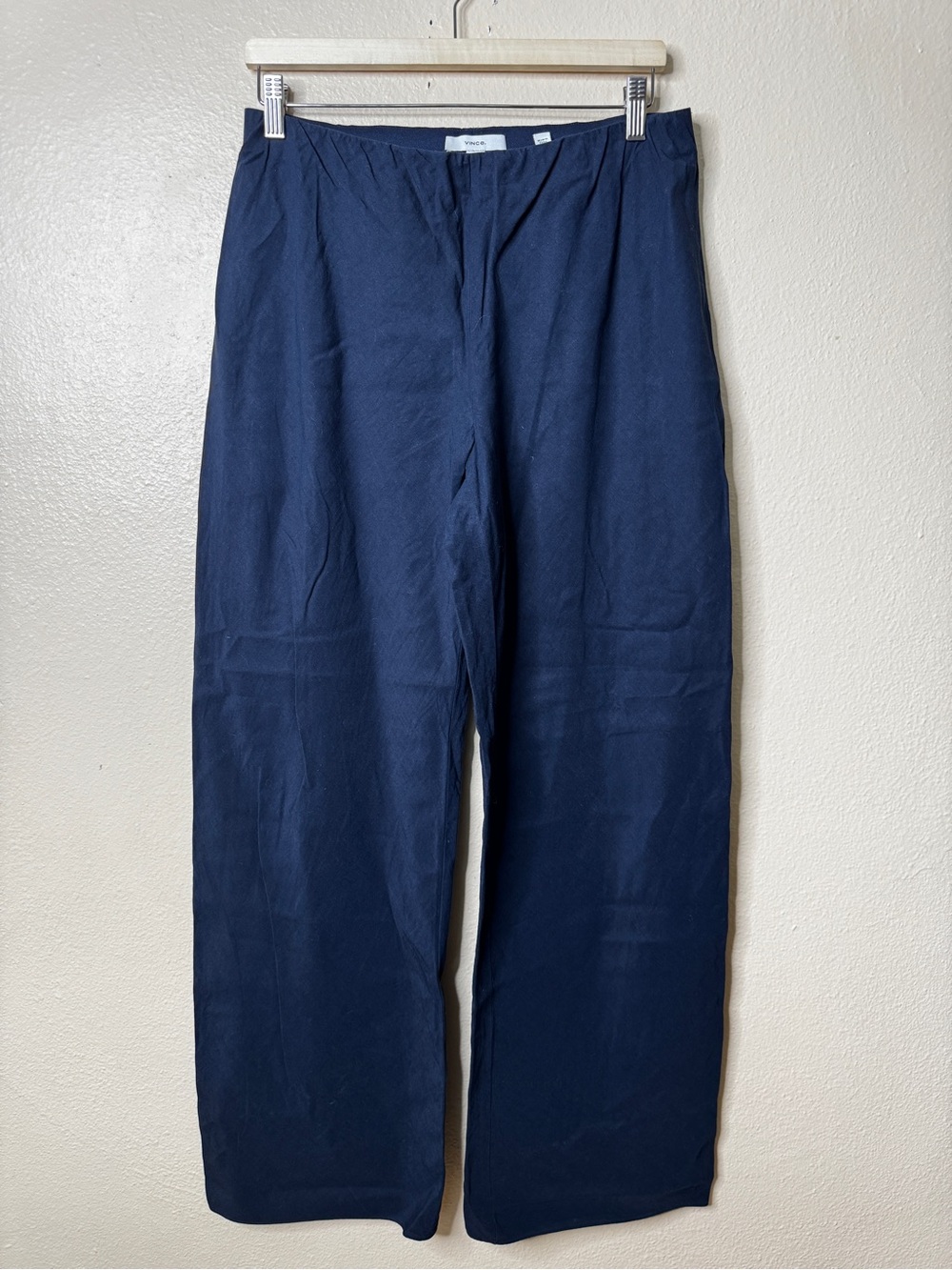 Vince Women’s Medium Navy Blue Cotton Linen Blend Wide Leg Pull-On Pants